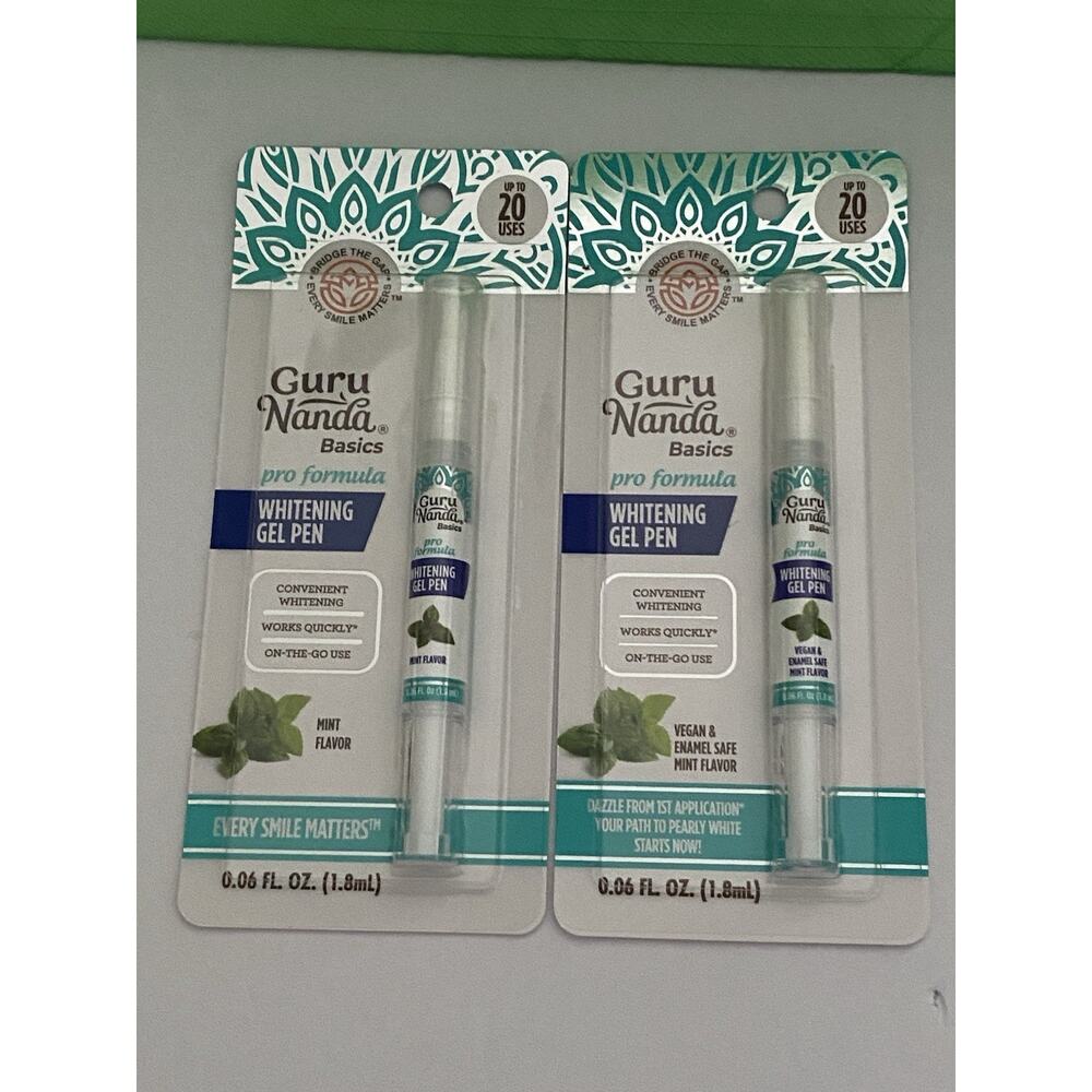GuruNanda Teeth Whitening Pen, 0.06 fl Oz, Vegan Pack Of 2